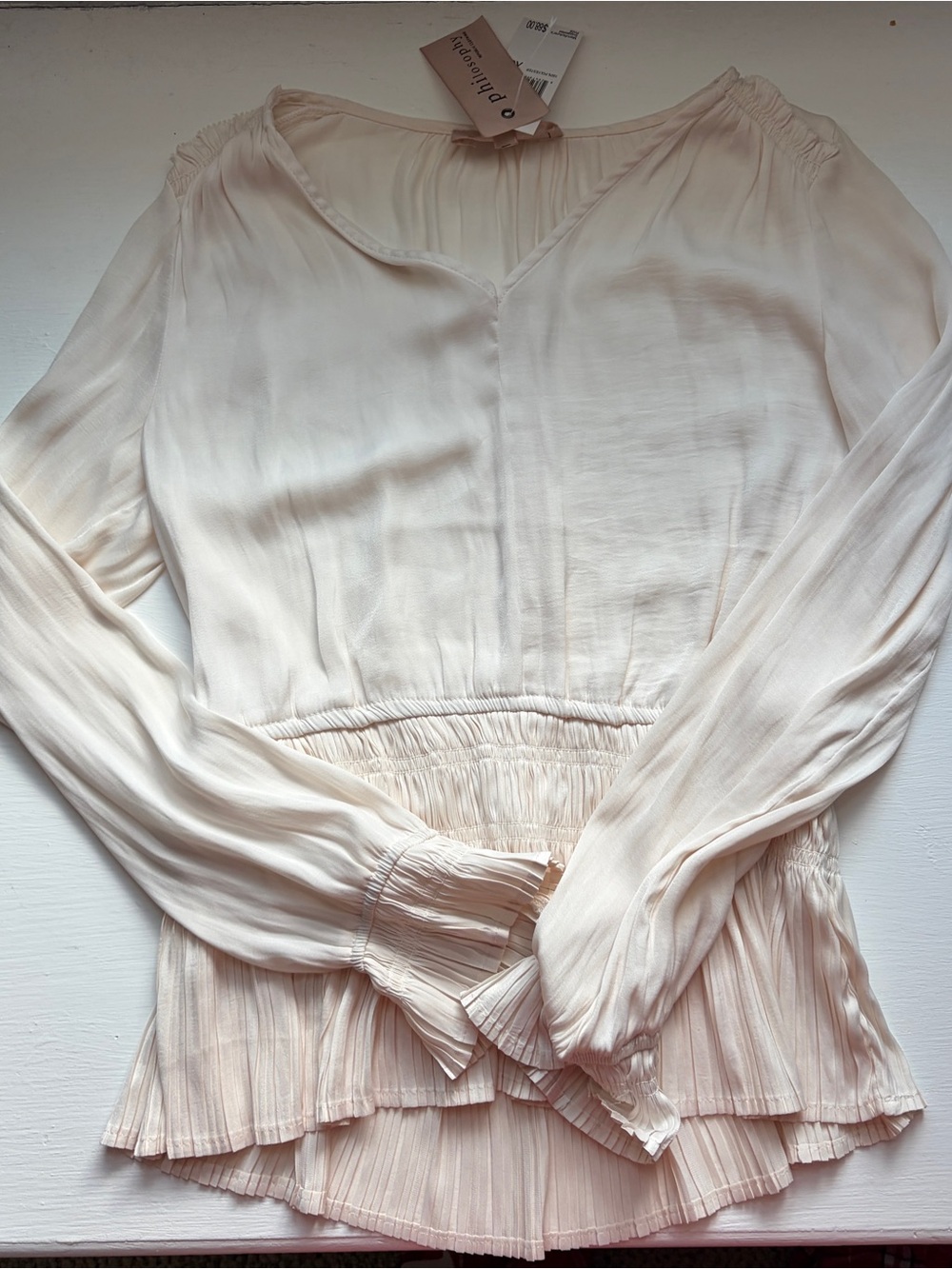 Philosophy Soft Cream V-Neck Peplum Blouse